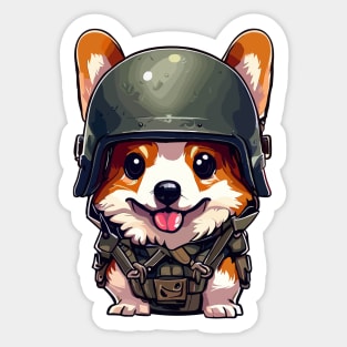 Funny military corgi in helmet Sticker